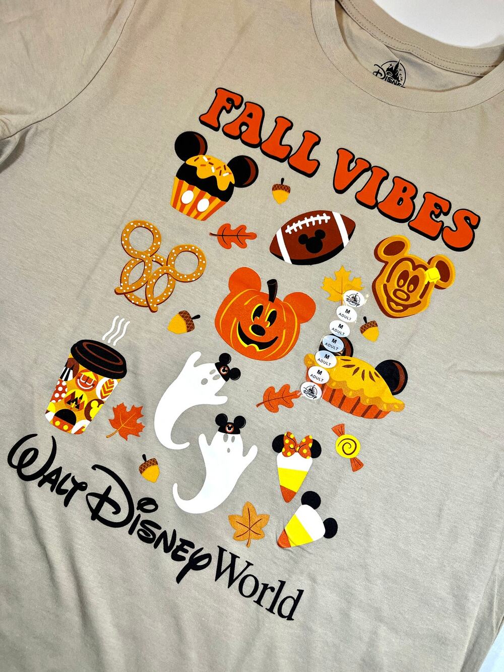 Walt Disney World Fall Vibes Icons Beige Adult Tee - Size Medium - NWT